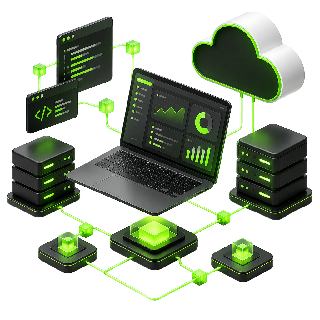 Ilustração de infraestrutura cloud e sistemas web